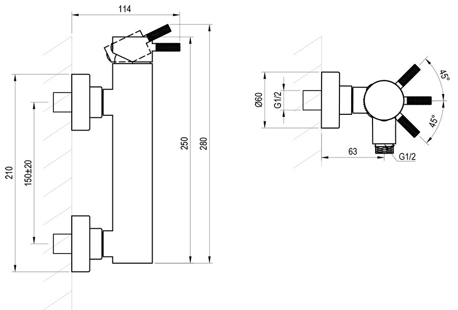 Смеситель для душа настенный Nox NX 032.00