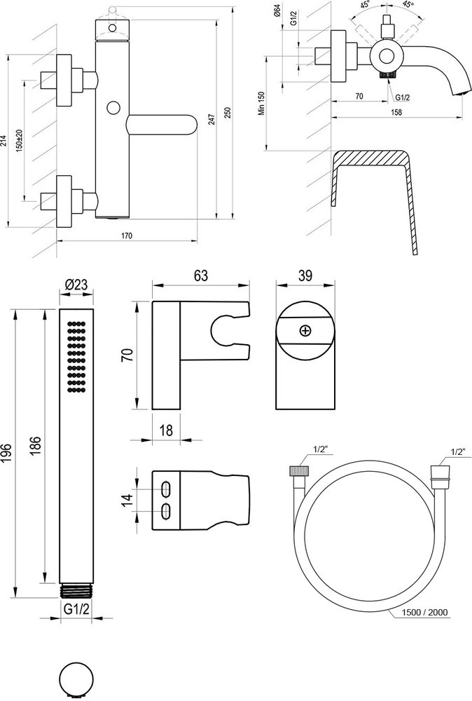 Настенный смеситель для ванны Espirit ES 022 с душевым набором