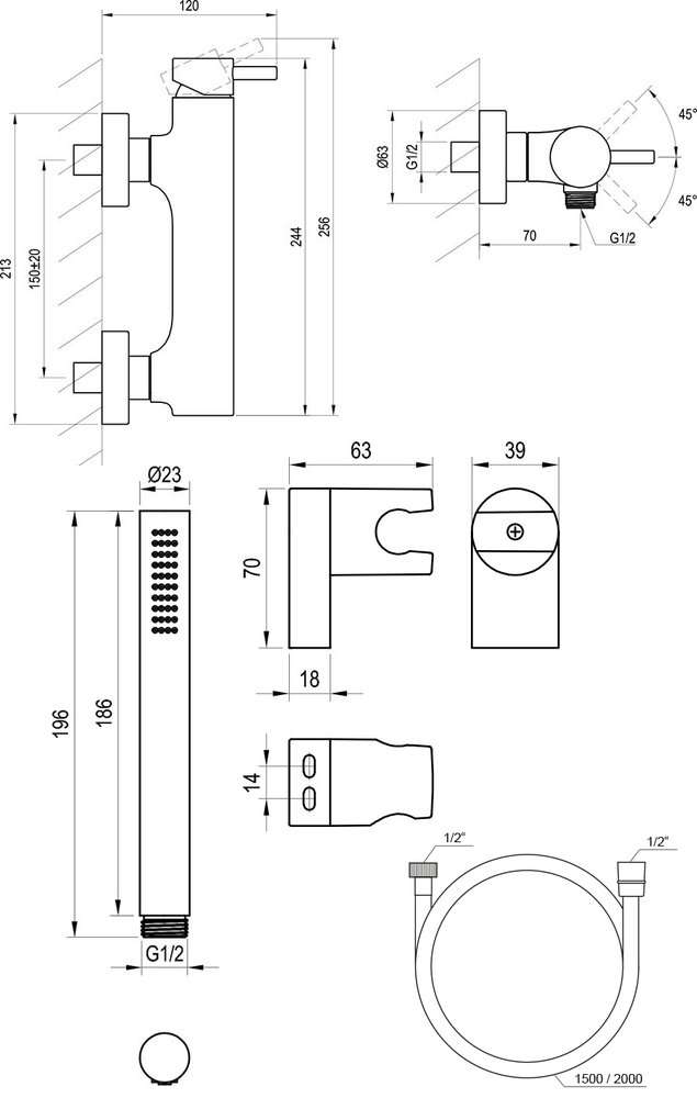 Душевой настенный смеситель Espirit ES 032 с душевым набором