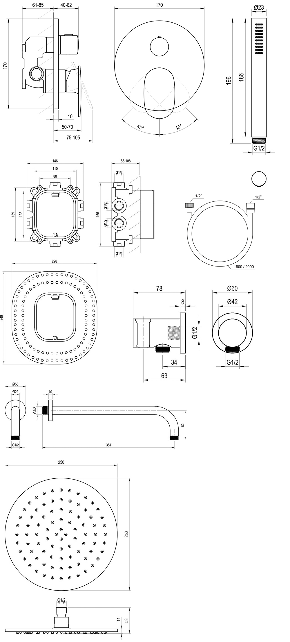 Душевой встраиваемый набор Spring SG 090