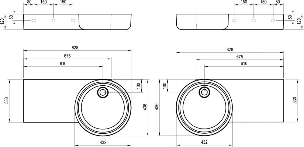 Умывальник ARC 83/43 Л/П, без отверстия