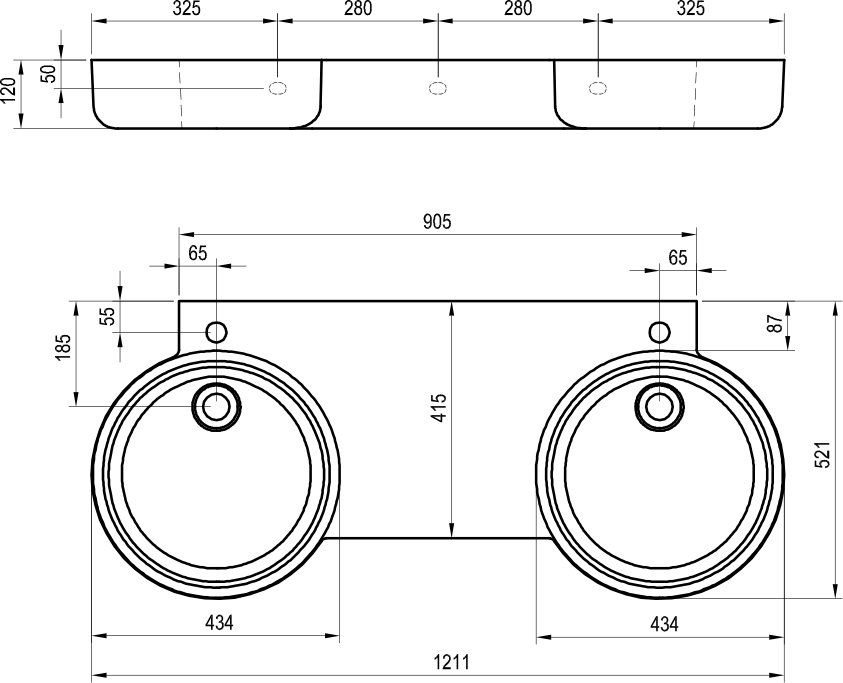 Двойной умывальник ARC 120, с отверстием