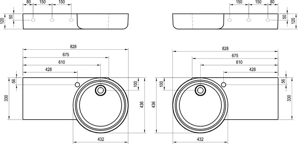 Умывальник ARC 83/43 Л/П