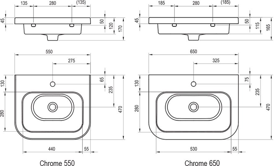 Керамический умывальник Chrome 650