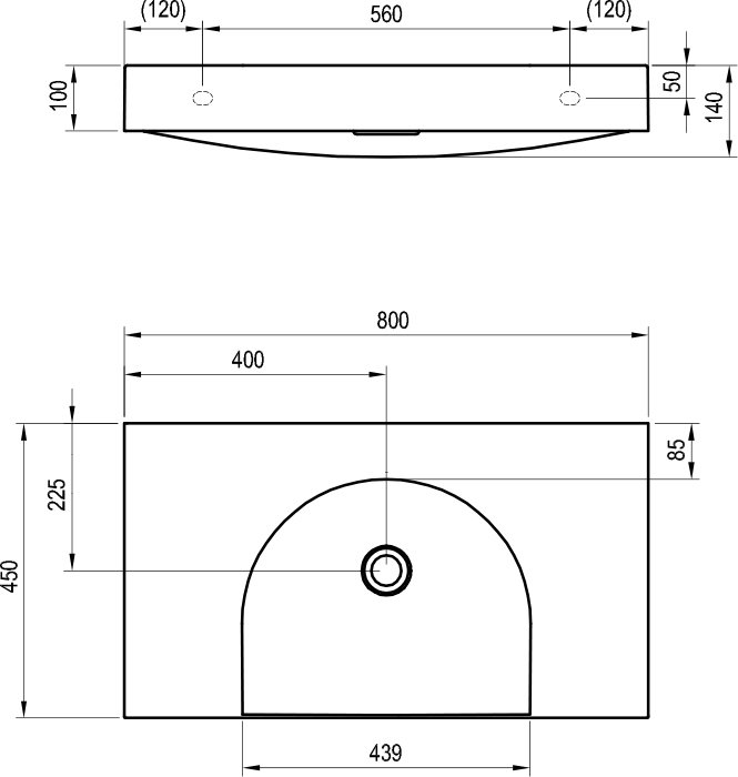 Умывальник Lite 80/45 S, без отверстия