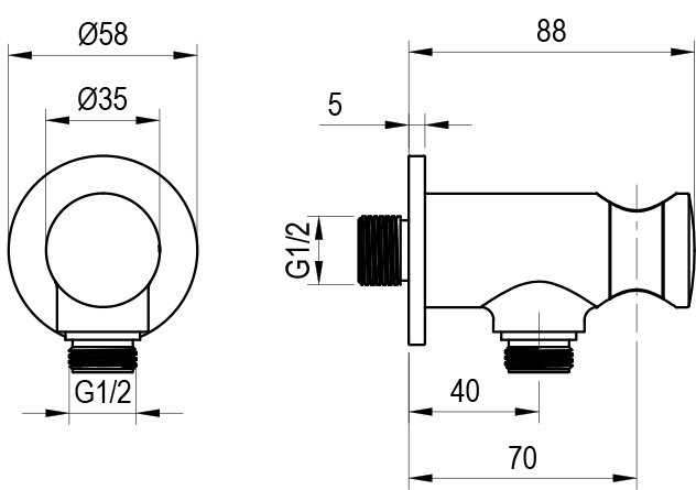 Держатель для душа латунный с выводом воды